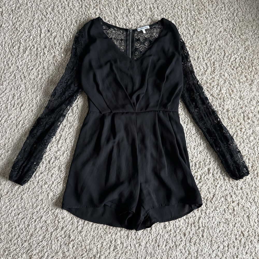 Black Lace Sleeve Romper